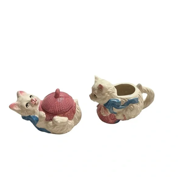 Vintage 1993 Cat with yarn Creamer and Sugar Set - Picture 7 of 10